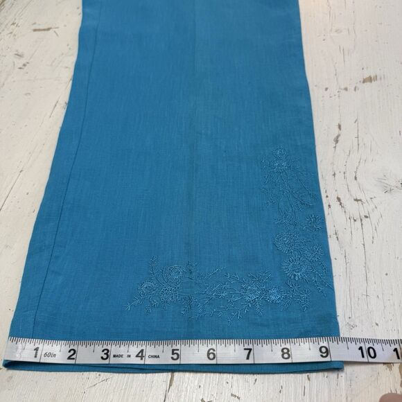 Ecologie Pants Cropped Women's Size 10 Blue 100% Linen Embroidered - Picture 9 of 9